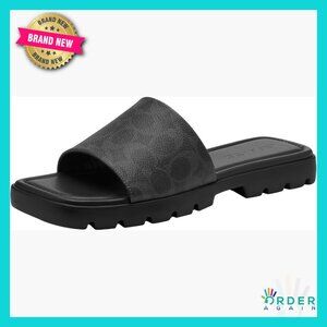 Leather Canvas Slide Sandals Casual Chic Lug Sole Ankle Strap Flats